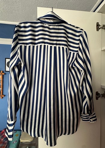 Düğmeli Mavi Çizgili Hamile Bluzu - Görsel 2