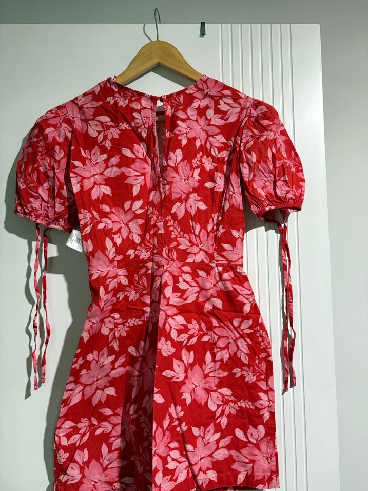 Kısa Kollu Kırmızı Desenli Mini Elbise - Görsel 5