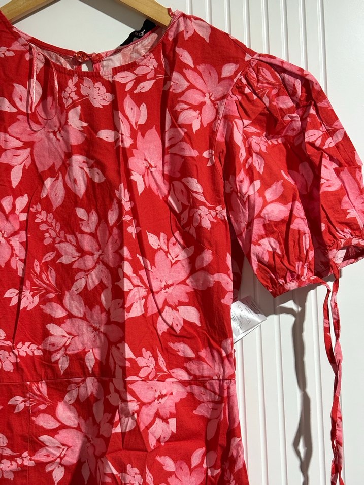 Kısa Kollu Kırmızı Desenli Mini Elbise - Görsel 2