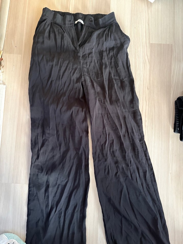 Siyah ince kumaş keten  pantolon - Görsel 2