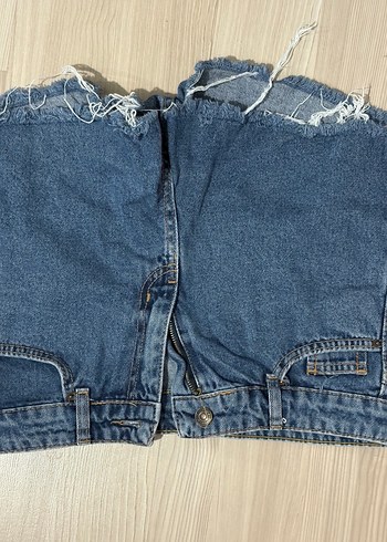 Mavi Düğmeli Kadın Mini Denim Şort - Görsel 3