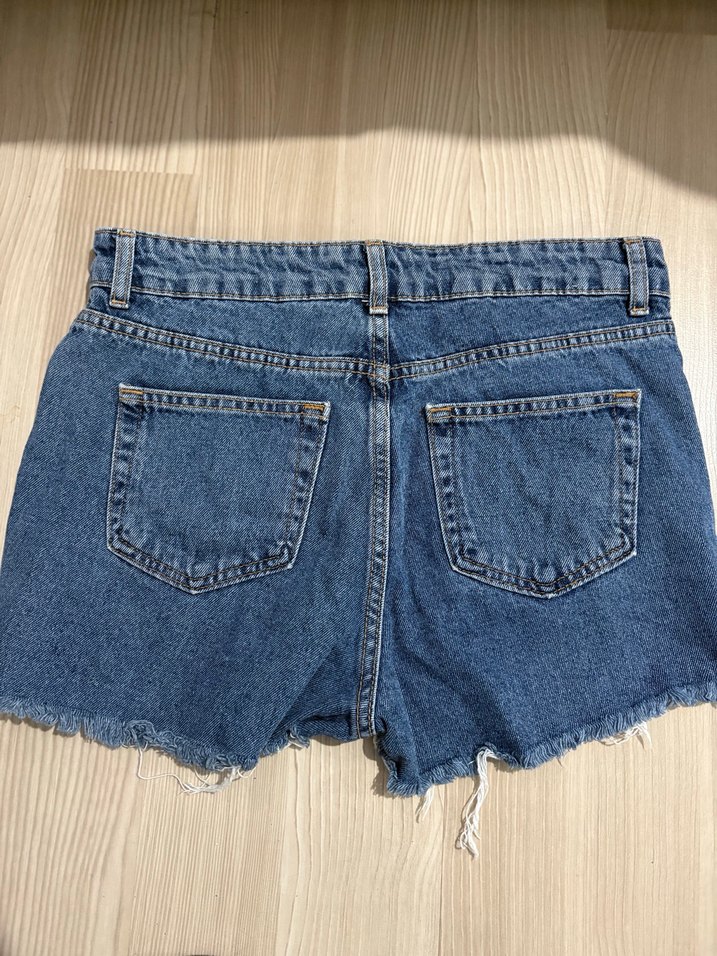 Mavi Düğmeli Kadın Mini Denim Şort - Görsel 2