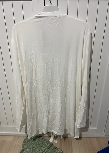 Kadın Beyaz Midi Boy Salaş Uzun Kollu Sabahlık - Görsel 4