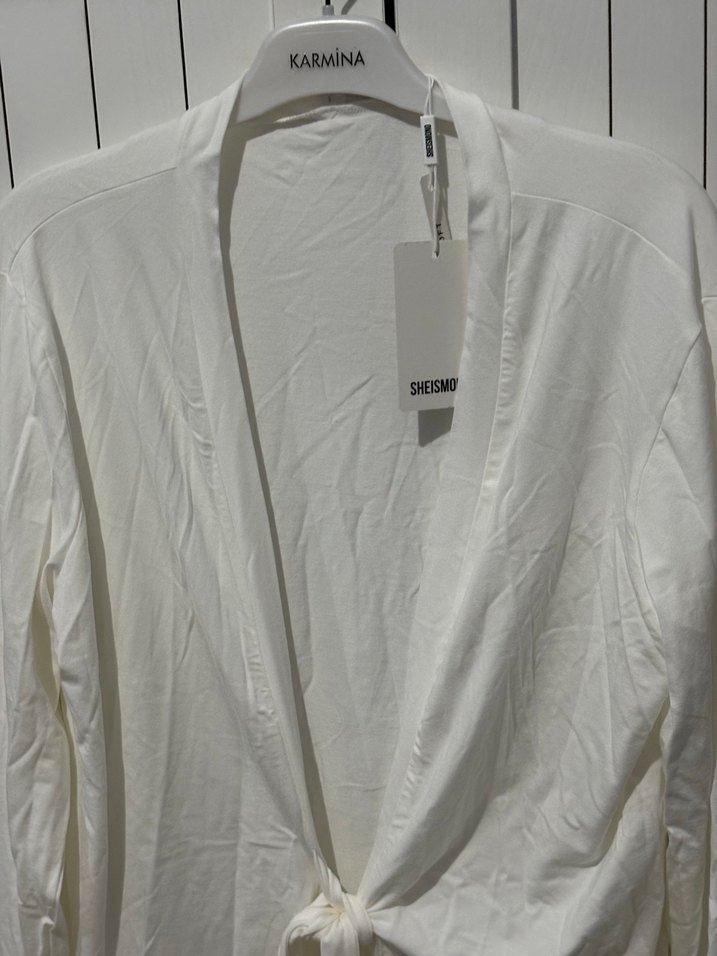 Kadın Beyaz Midi Boy Salaş Uzun Kollu Sabahlık - Görsel 2