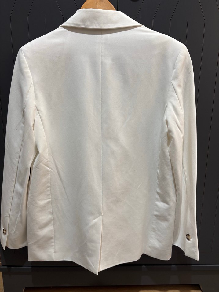 Beyaz Kadın Düğmeli Midi Blazer Ceket - Görsel 5