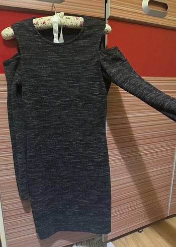 Gri Kesik kol Mini Elbise - Görsel 2