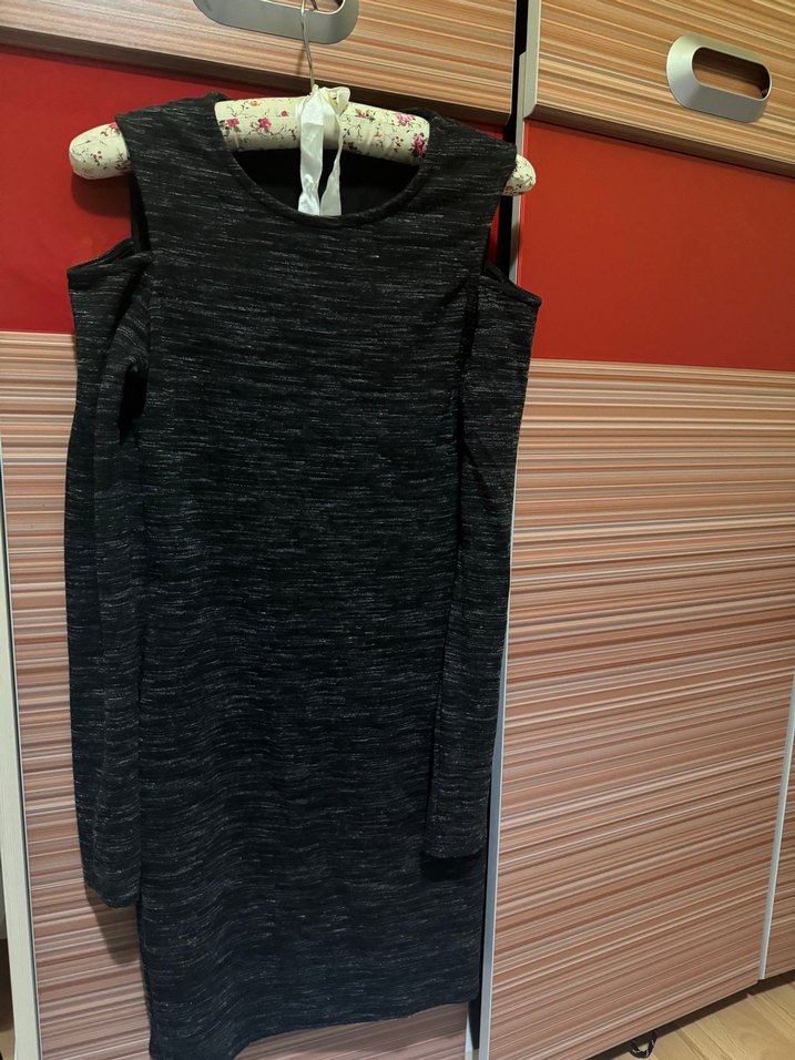 Gri Kesik kol Mini Elbise - Görsel 3