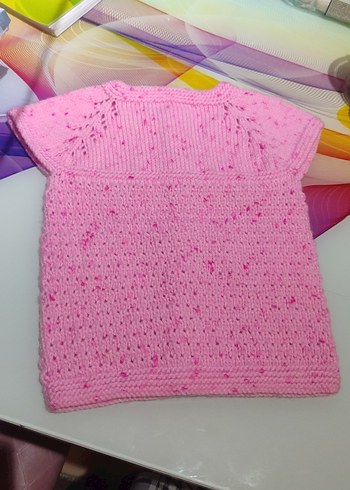 Kız Çocuk Pembe Örgü Kolsuz Hırka - Görsel 3