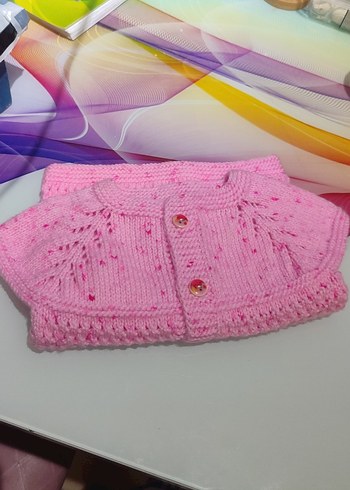 Kız Çocuk Pembe Örgü Kolsuz Hırka - Görsel 2