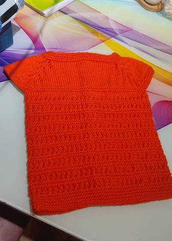 Kırmızı Kız Çocuk Kısa Kollu Örgü Hırka - Görsel 3