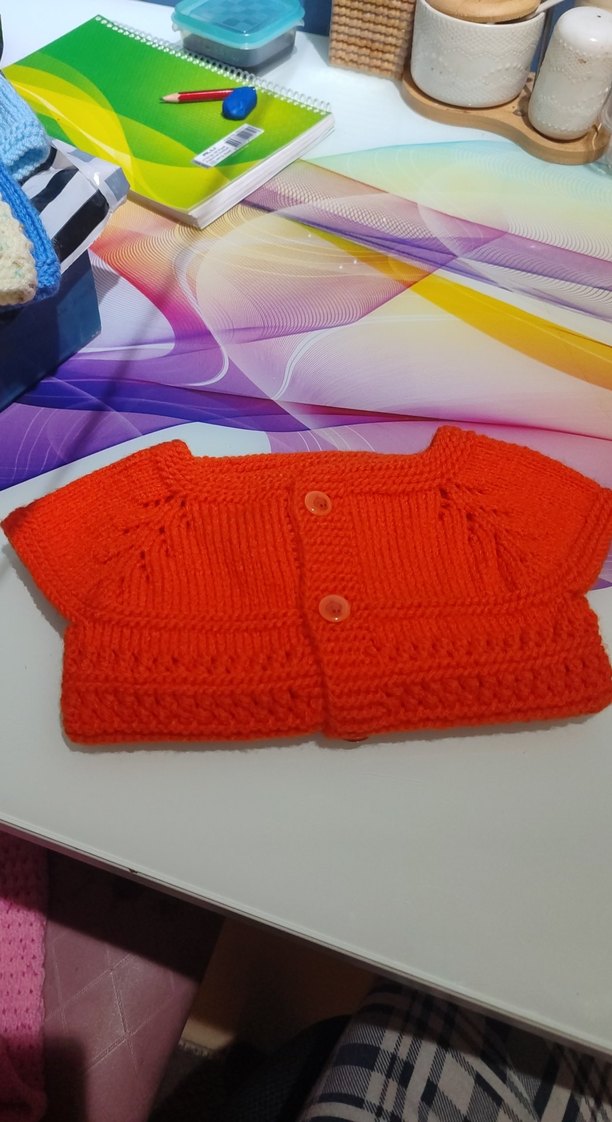 Kırmızı Kız Çocuk Kısa Kollu Örgü Hırka - Görsel 2