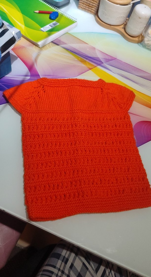 Kırmızı Kız Çocuk Kısa Kollu Örgü Hırka - Görsel 3