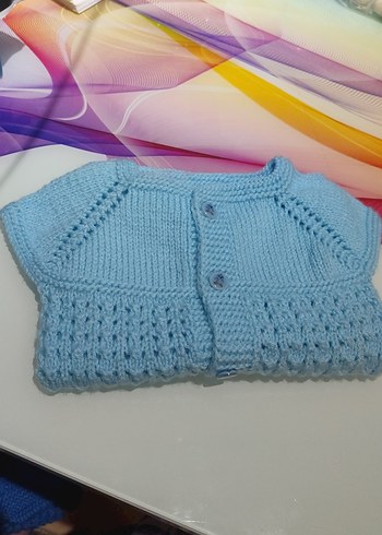 Mavi Örgü Düğmeli Uzun Süveter - Görsel 2