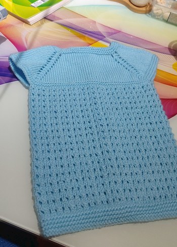 Mavi Örgü Düğmeli Uzun Süveter - Görsel 3