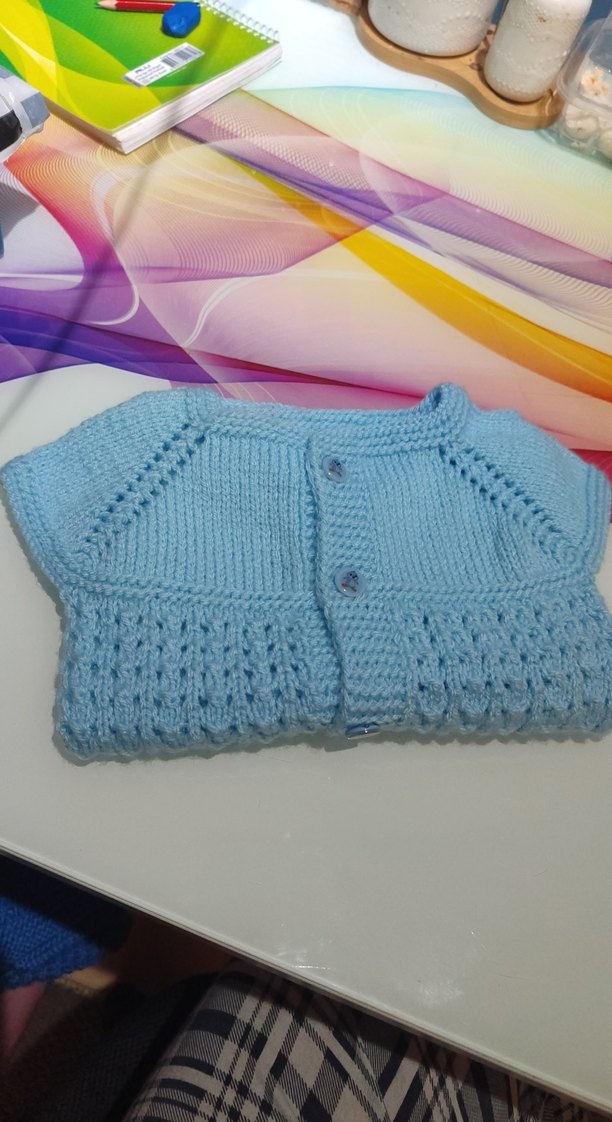 Mavi Örgü Düğmeli Uzun Süveter - Görsel 2