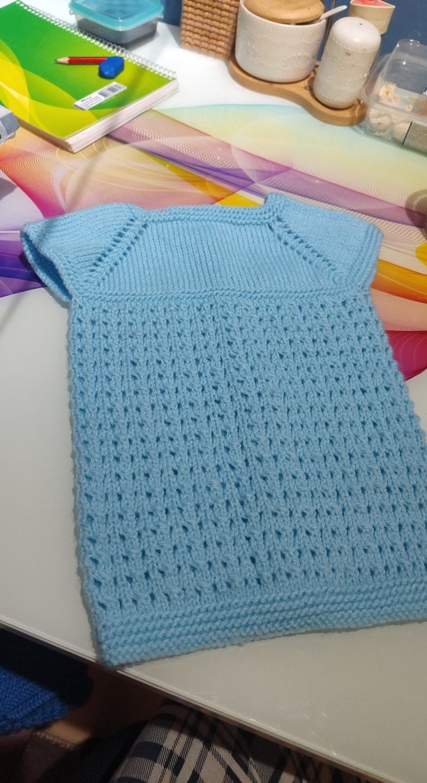 Mavi Örgü Düğmeli Uzun Süveter - Görsel 3