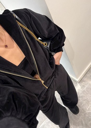 Siyah Süet Kadın Salaş Eşofman Takımı - Görsel 3