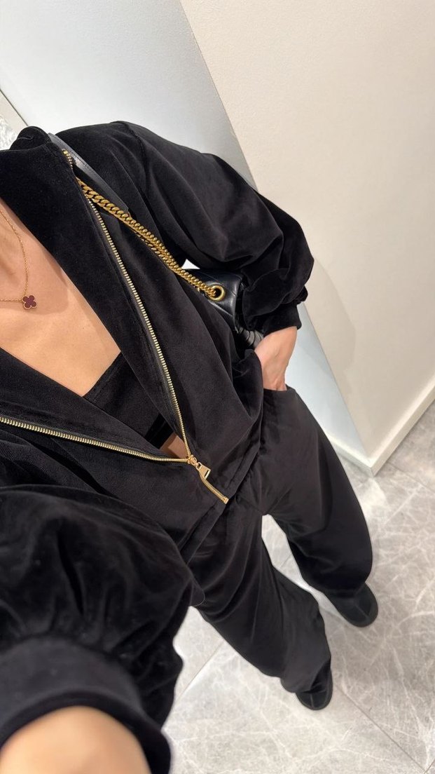 Siyah Süet Kadın Salaş Eşofman Takımı - Görsel 3