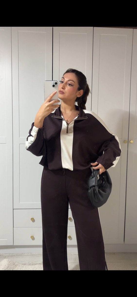 Kadın Kahverengi Deri Eşofman Takımı - Görsel 2