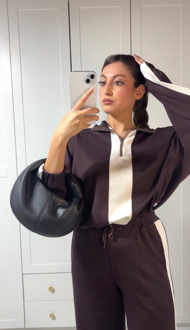 Kadın Kahverengi Deri Eşofman Takımı - Görsel 3