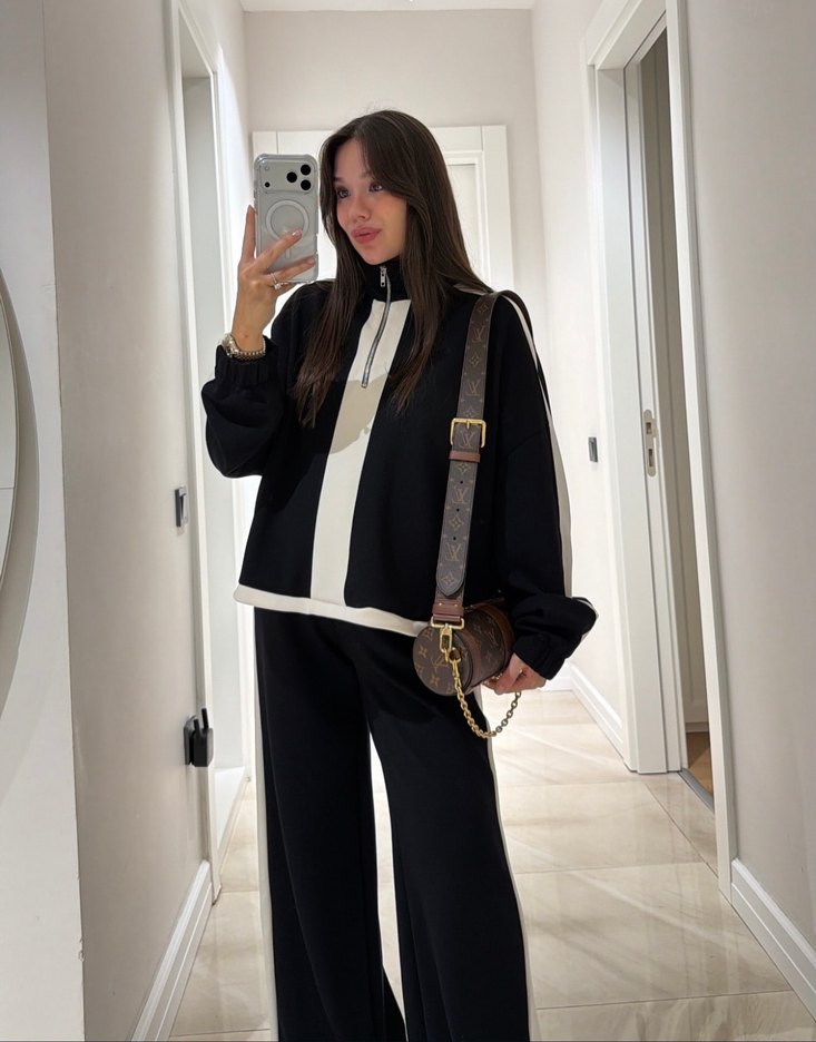 Yüksek Yakalı Siyah Kadın Eşofman Takımı - Görsel 3