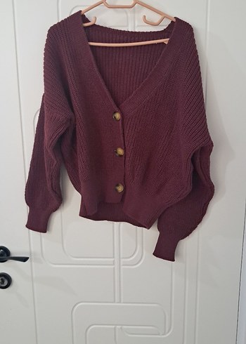 Bordo Bağlamalı Örgü Hırka - Görsel 3