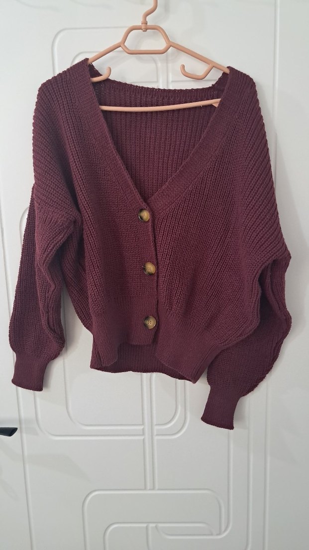 Bordo Bağlamalı Örgü Hırka - Görsel 4