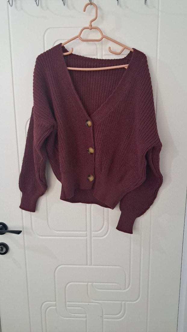 Bordo Bağlamalı Örgü Hırka - Görsel 3