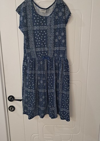 Kız Çocuk Lacivert Bağlama Desenli Denim Elbise - Görsel 3