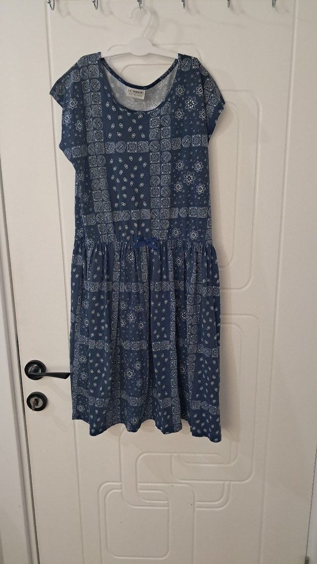 Kız Çocuk Lacivert Bağlama Desenli Denim Elbise - Görsel 3