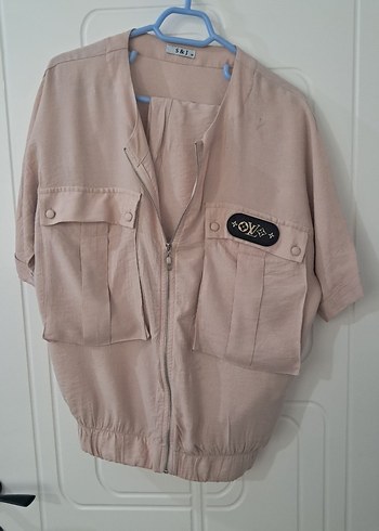 Bej Kadın Kısa Kollu takım keten kumaş - Görsel 4