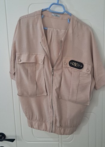 Bej Kadın Kısa Kollu takım keten kumaş - Görsel 3