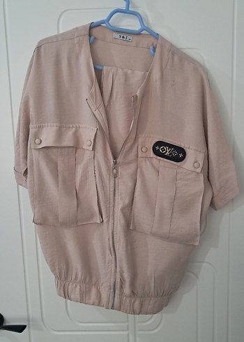 Bej Kadın Kısa Kollu takım keten kumaş - Görsel 2