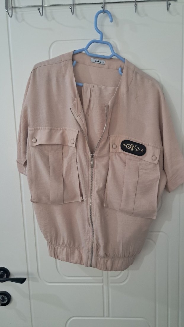 Bej Kadın Kısa Kollu takım keten kumaş - Görsel 3