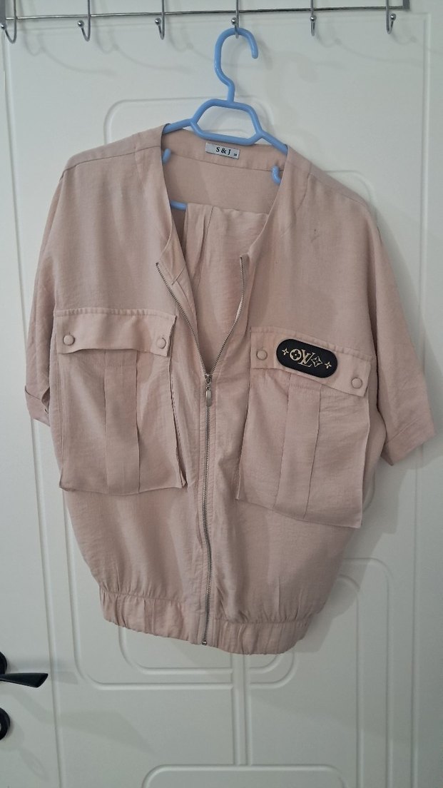 Bej Kadın Kısa Kollu takım keten kumaş - Görsel 2