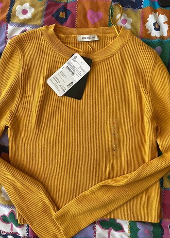 Sarı Triko Kadın Uzun Kollu Sweatshirt