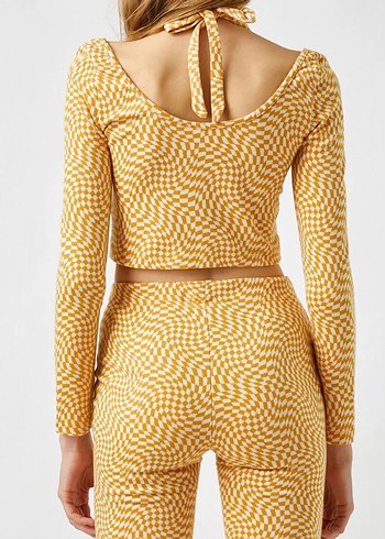 Sarı Bağlama Desenli Mini Uzun Kollu Üst - Görsel 3