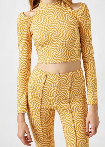 Sarı Bağlama Desenli Mini Uzun Kollu Üst - Görsel 2