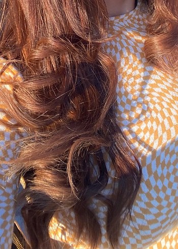 Sarı Bağlama Desenli Mini Uzun Kollu Üst - Görsel 4