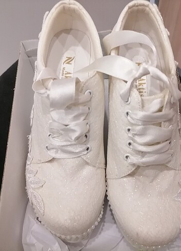 37 Beden beyaz Renk Beyaz Dantel Dolgutopuklu Gelin Ayakkabısı
