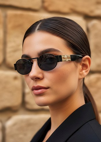 Zincir Detaylı Parlak Altın Kadın Güneş Gözlüğü - Görsel 6