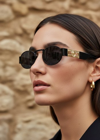 Zincir Detaylı Parlak Altın Kadın Güneş Gözlüğü - Görsel 3