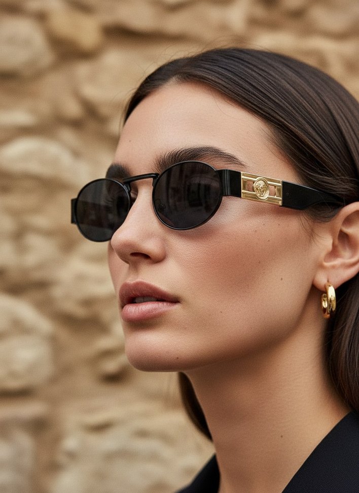 Zincir Detaylı Parlak Altın Kadın Güneş Gözlüğü - Görsel 3