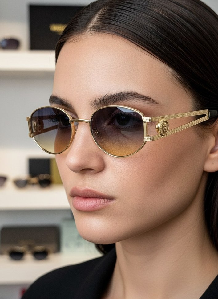 Parlak Altın Modern Klasik Kadın Güneş Gözlüğü - Görsel 3