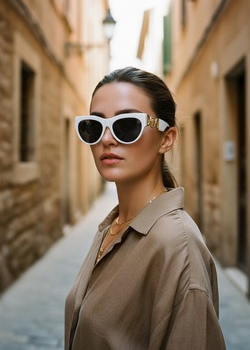 Zincir Detaylı Beyaz Modern Klasik Kadın Güneş Gözlüğü - Görsel 3