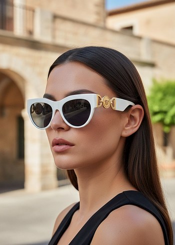 Zincir Detaylı Beyaz Modern Klasik Kadın Güneş Gözlüğü - Görsel 6