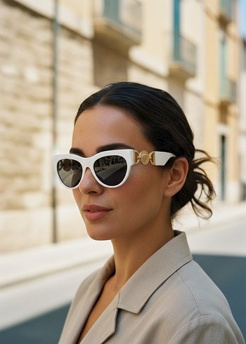 Zincir Detaylı Beyaz Modern Klasik Kadın Güneş Gözlüğü - Görsel 7