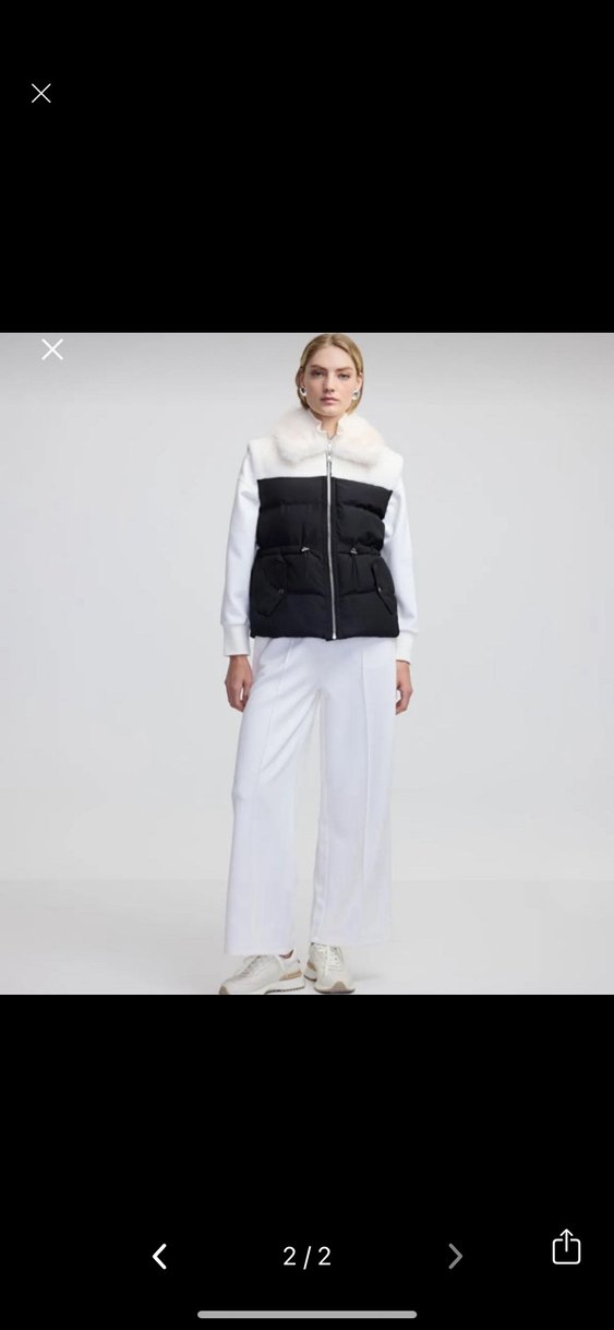 Kürk Detaylı Beyaz Kadın Şişme Yelek - Görsel 2