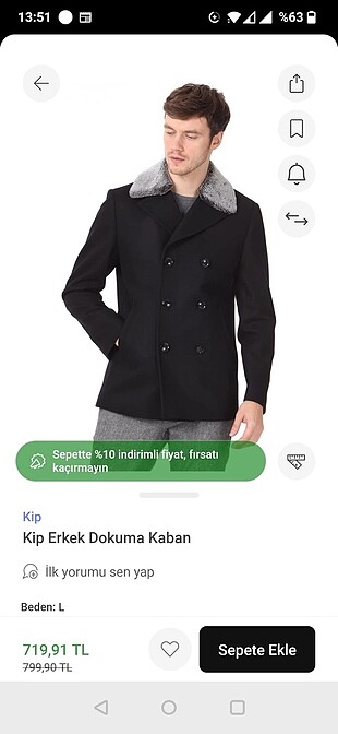 Erkek XL (52-54) Beden kaşe kaban