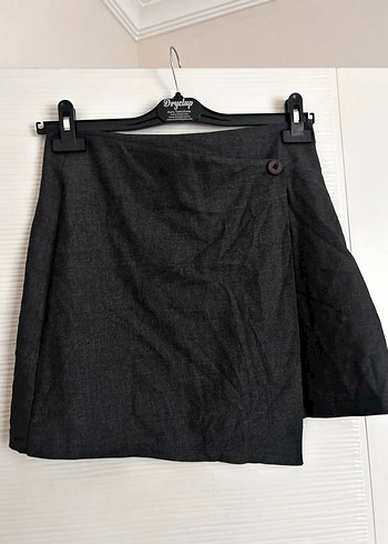 Düğmeli Gri Mini Etek - Crop Çeket takım - Görsel 2